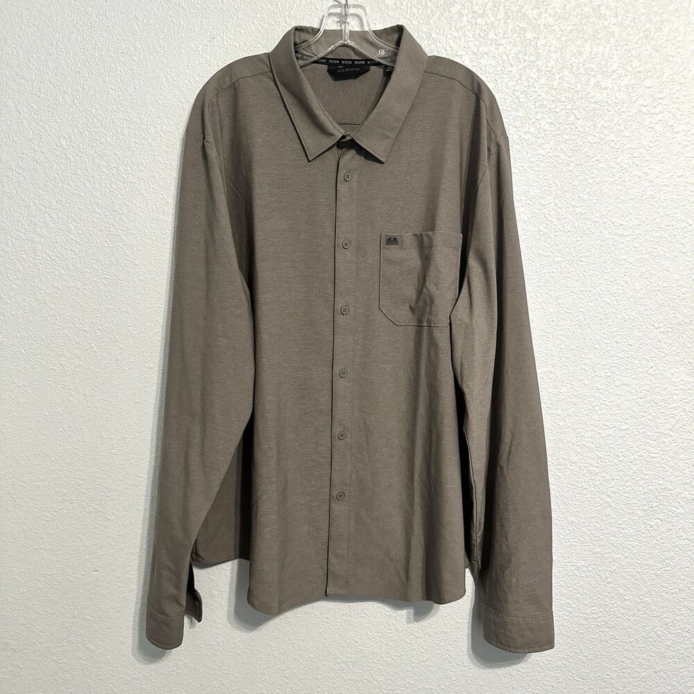 KUIU Shirt Mens Size 3XL Button Up Shirt Grey Long Sleeve Stretch